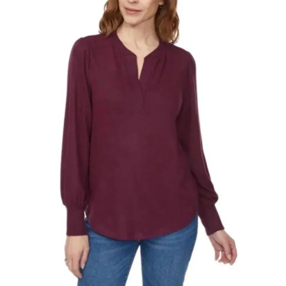 Buffalo David Bitton Burgundy Split V Neck Long Sleeve Women’s Shirt Size Large